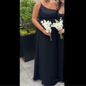 Black Crepe satin one shoulder David’s bridal